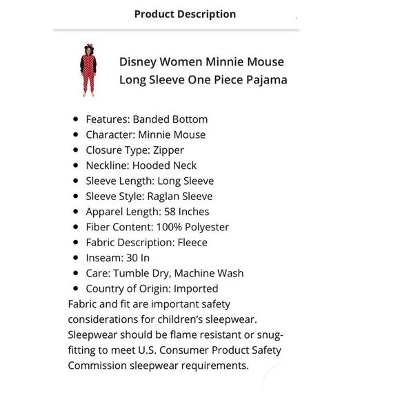 NWOT Disney Park Women Minnie Mouse Long Sleeve One Piece Pajama - Picture 6 of 16